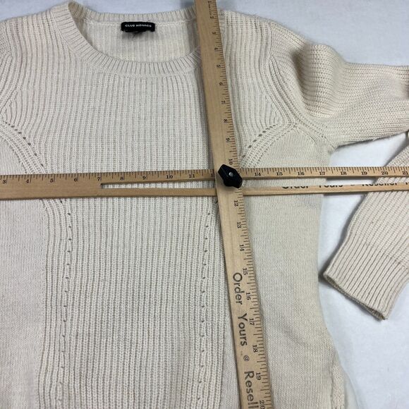 Club Monaco Cream Knit Pullover Sweater Small Sheer Ruffle Hem Rabbit Hair Blend - Picture 7 of 10